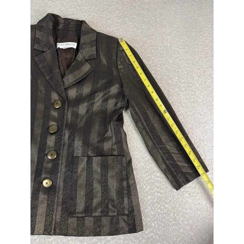 Vintage Yves Saint Laurent Blazer Womens 8 Brown Striped Button Gold Black - Picture 6 of 9